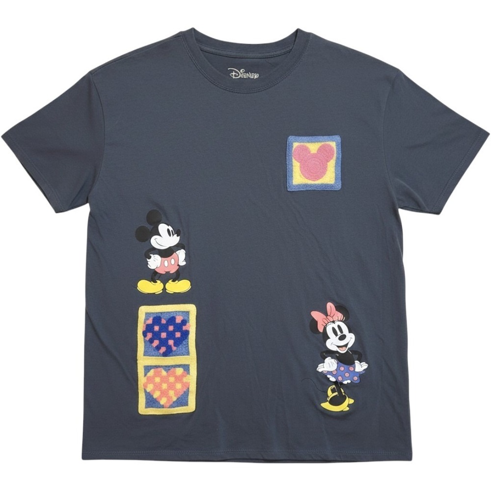 Disney Mickey Mouse T-Shirt‎ Unisex Large Gray Crochet Style Patchwork Graphic T